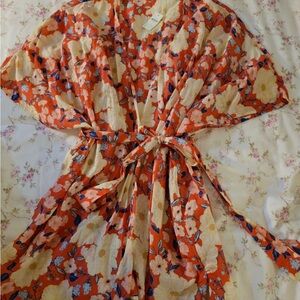 Aerie Floral Kimono in Red and Cream